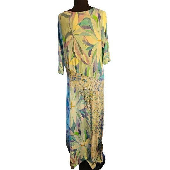💕Soft Surroundings Maxi Dress Blue Multicolored Floral Women Size XL 3/4 Sleeve - Picture 2 of 4
